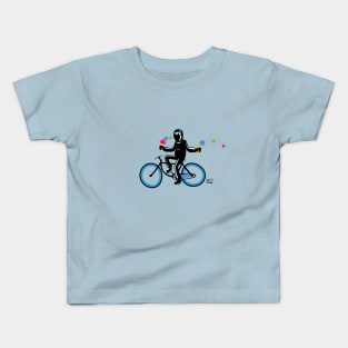 Ninja on a blue bike losing the ice cream! Kids T-Shirt